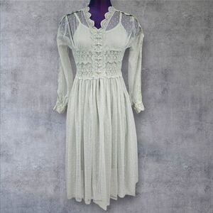 Mint Green Swiss Polka‎ Dot Sheer Victorian Dress Size Medium Women's R14